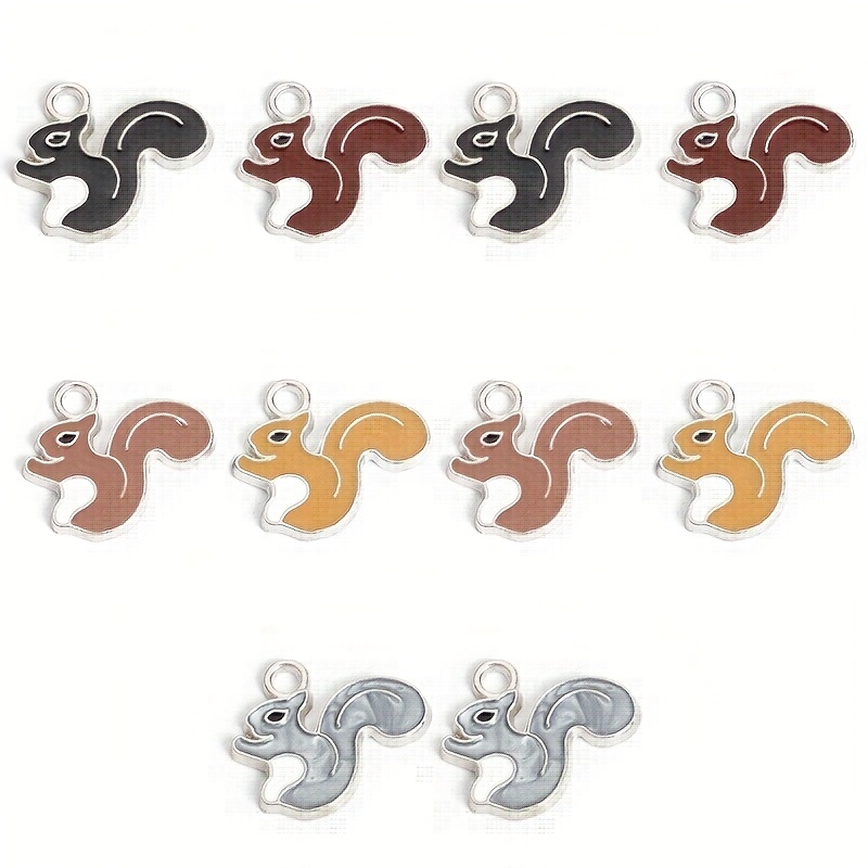 10pcs 5 Colors Cute Squirrel Enamel Charms Necklace Bracelet Earrings Keychain Bag Decoration Additions Fashion Jewelry Making Animal Styling Drip Oil Alloy Pendants