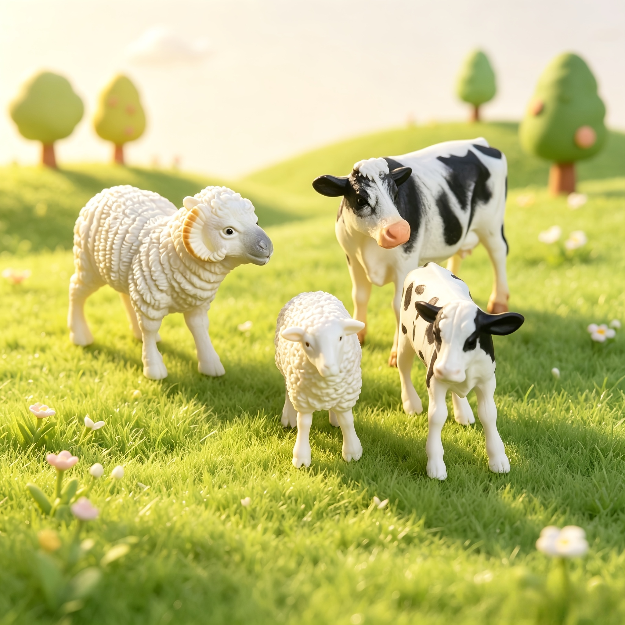 2pcs Cow Set / 2pcs Sheep Set, Mini Animal Figurines