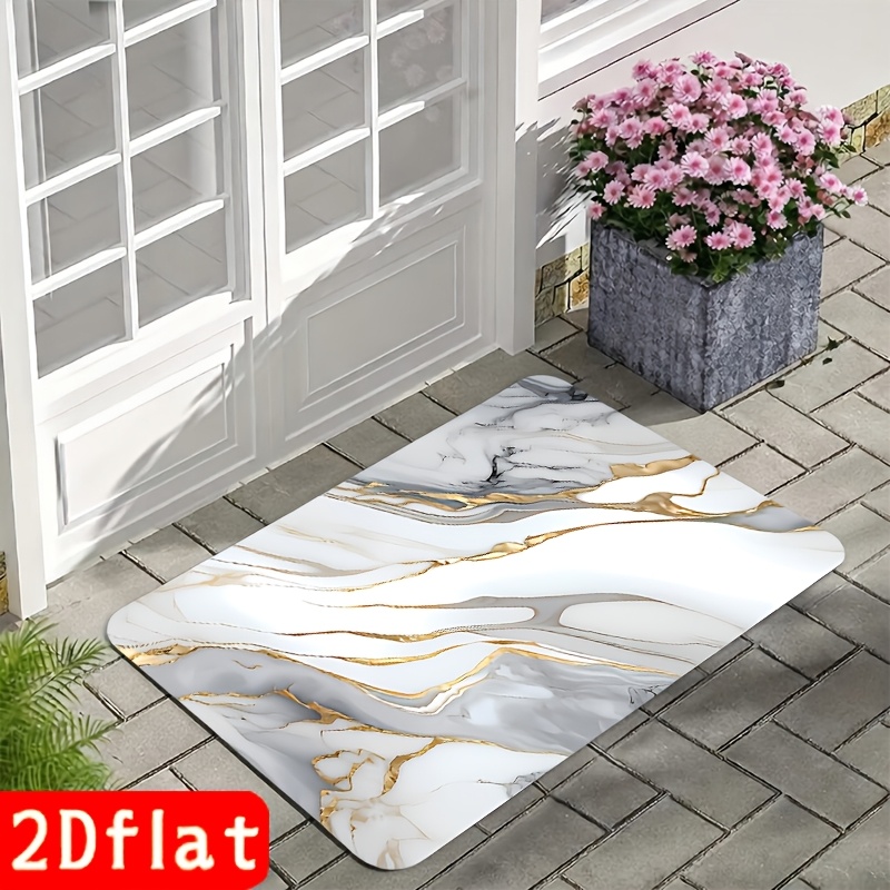 TEMU 2d Flat Printed 1pc Modern Minimalist Floor Mat, Light Luxury Marble Texture Printing Pattern, Soft Flannel Anti-slip Craft Floor Mat, Suitable