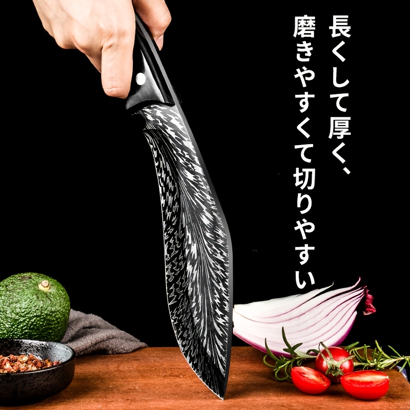 TEMU 手作り包丁骨切りー黒雪片包丁、手作り超シャープ高炭素ステンレス鋼包丁鞘付き