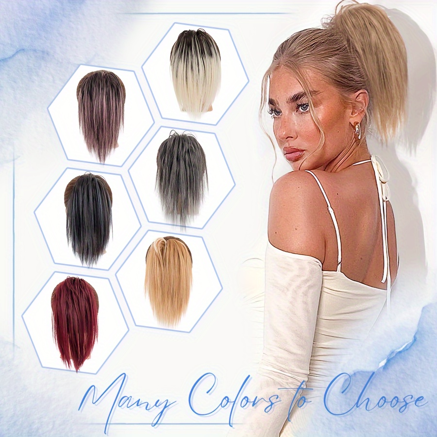 1pc womens synthetic claw clip messy bun ponytail extension 12inch 30cm tousled scrunchies updo lightweight high fluffy straight soft hairpiece basics style for party halloween christmas daily use details 2