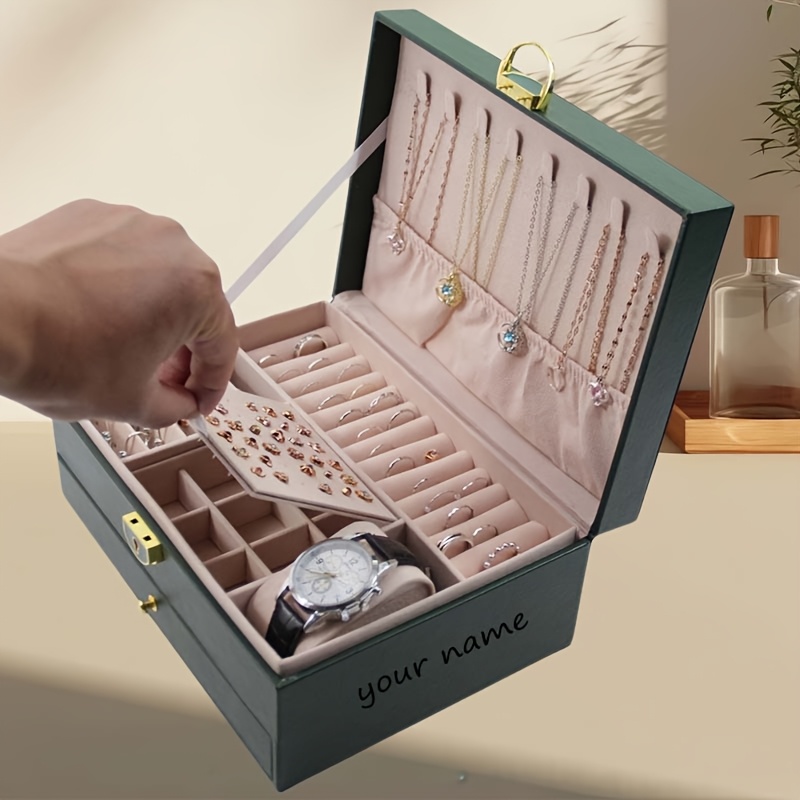 Double-Layer Faux Leather Jewelry Box with Lock and Key