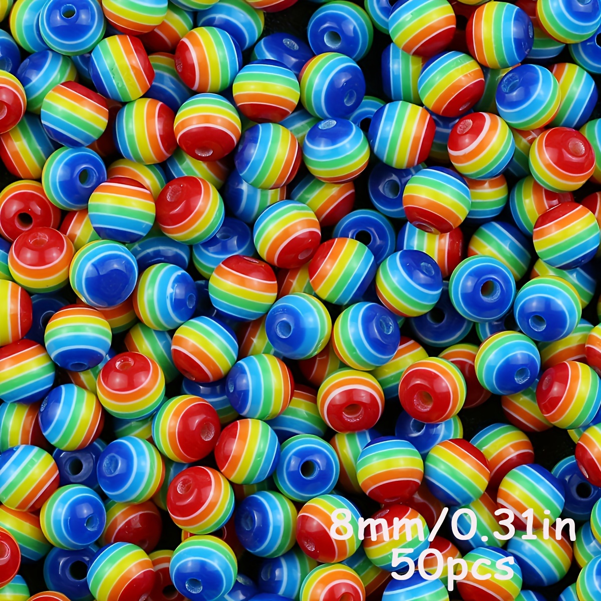 50pcs Of Colorful Striped Acrylic Beads In Sizes 6/8/10mm, Perfect For Necklaces And Bracelets, As Well As Phone Chain Jewelry Additions