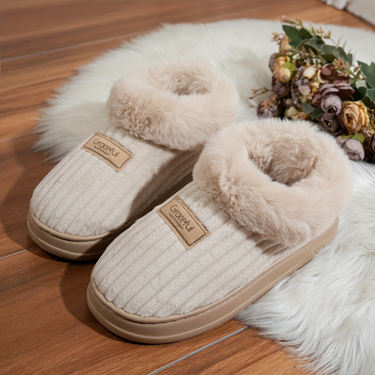 TEMU Pantuflas de felpa cálidas y sencillas para hombre, zapatillas de casa cálidas y cómodas para interior, botas casuales versátiles pantorrilla,