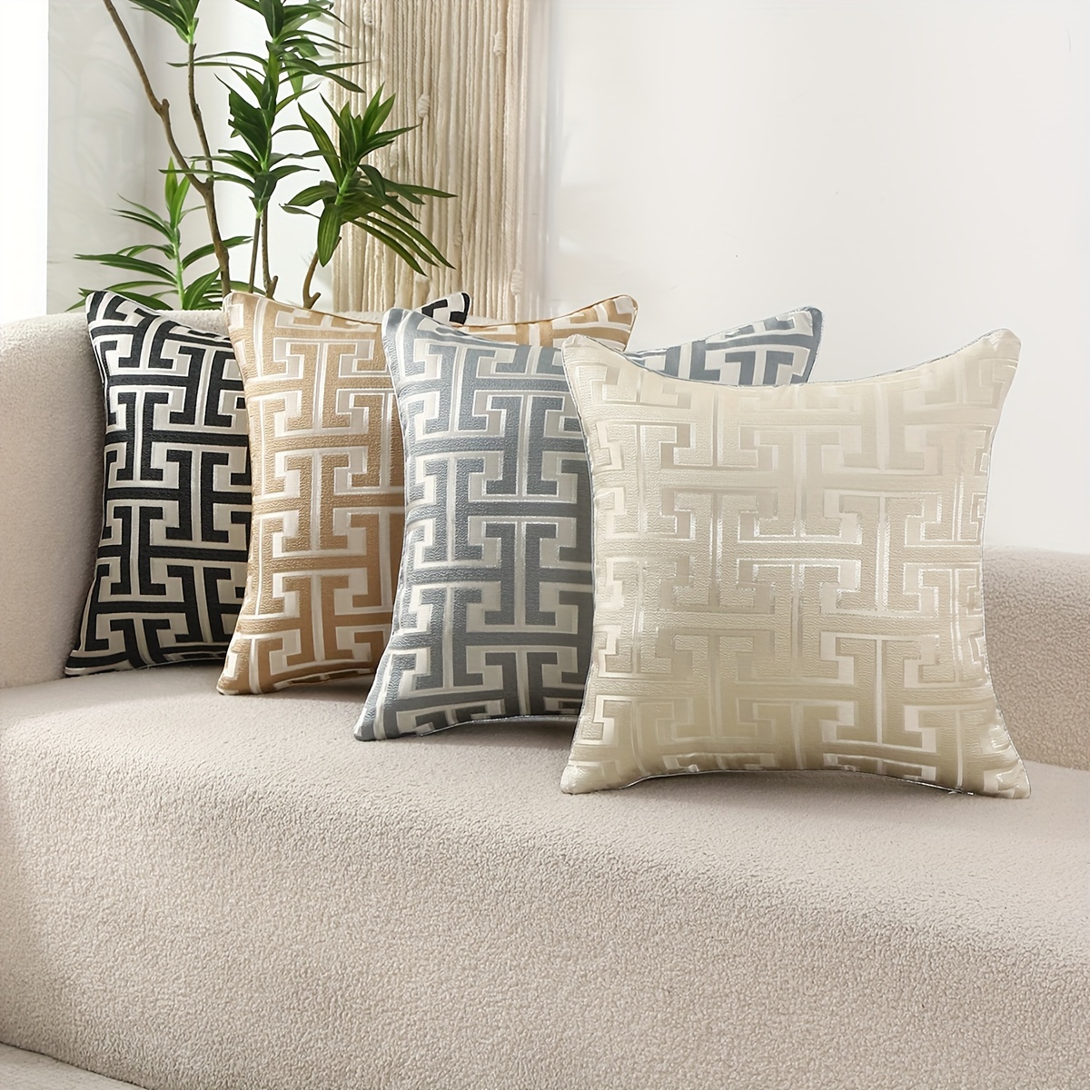 

2pcs/set Modern Geometric Jacquard Pillow Cover With Invisible Zipper - Perfect For Living Room And Bedroom Decor