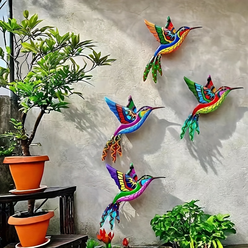 

4-piece Set Iron 3d Hummingbird Wall Art Decor, Vivid Colorful Metal Garden Ornaments For Outdoor, Patio, Home Decor, Festive Party Supplies, Versatile For Garden, Living Room, Balcony Display