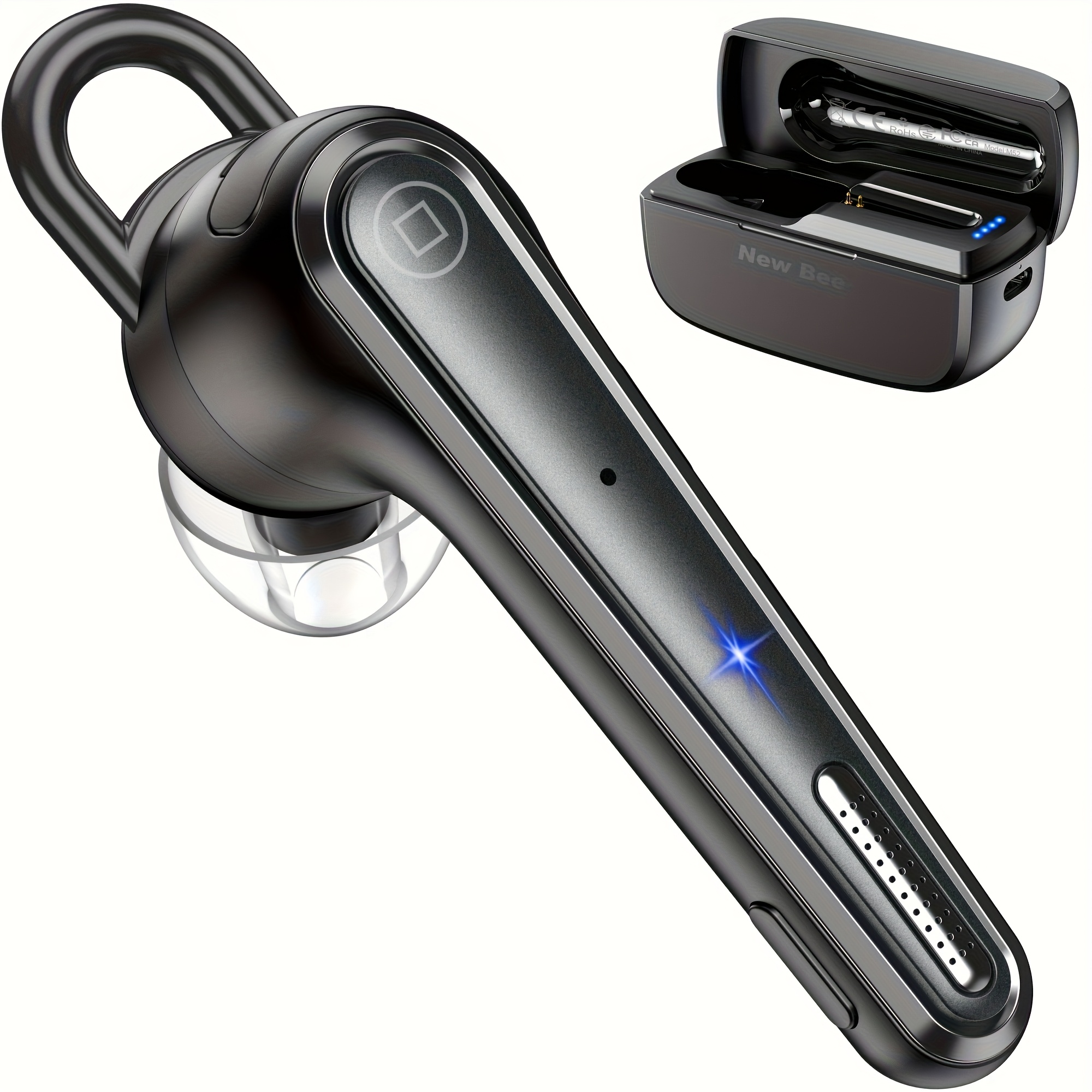 New Bee Single Ear Wireless Headset, M52 Wireless In-ear Headset V5.1, Cvc 8.0 Dual Enc Noise Canceling Microphone Wireless Headset, With Charging Case, For Iphone, , Laptops, Local Warehouse