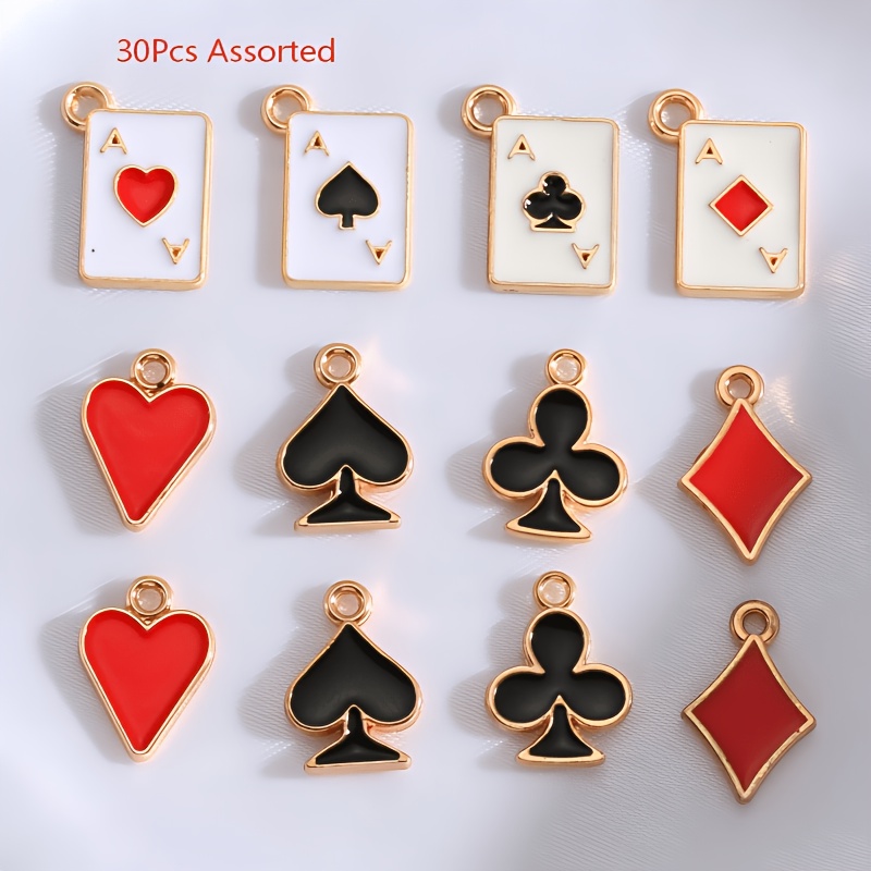 TEMU Lot de 30 breloques assorties de cartes à , pendentifs en émail couleur de maque de poker Cœur , mini breloques en métal pour la fabrication de
