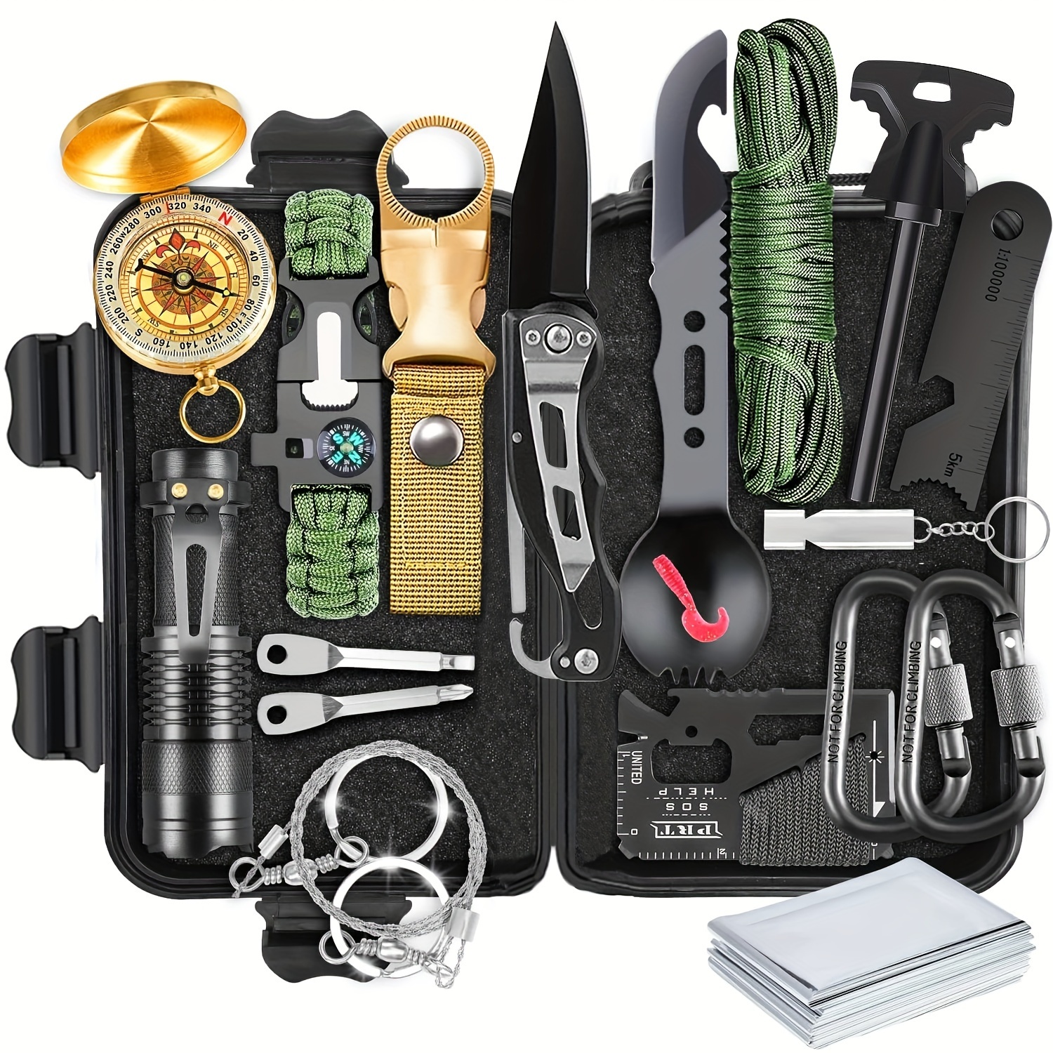 20-in-1 Survival Kit For Outdoor Activities - Essential Emergency Equipment  For Fishing, Camping - Perfect Birthday Or Father's Day Gift For Men, Dad