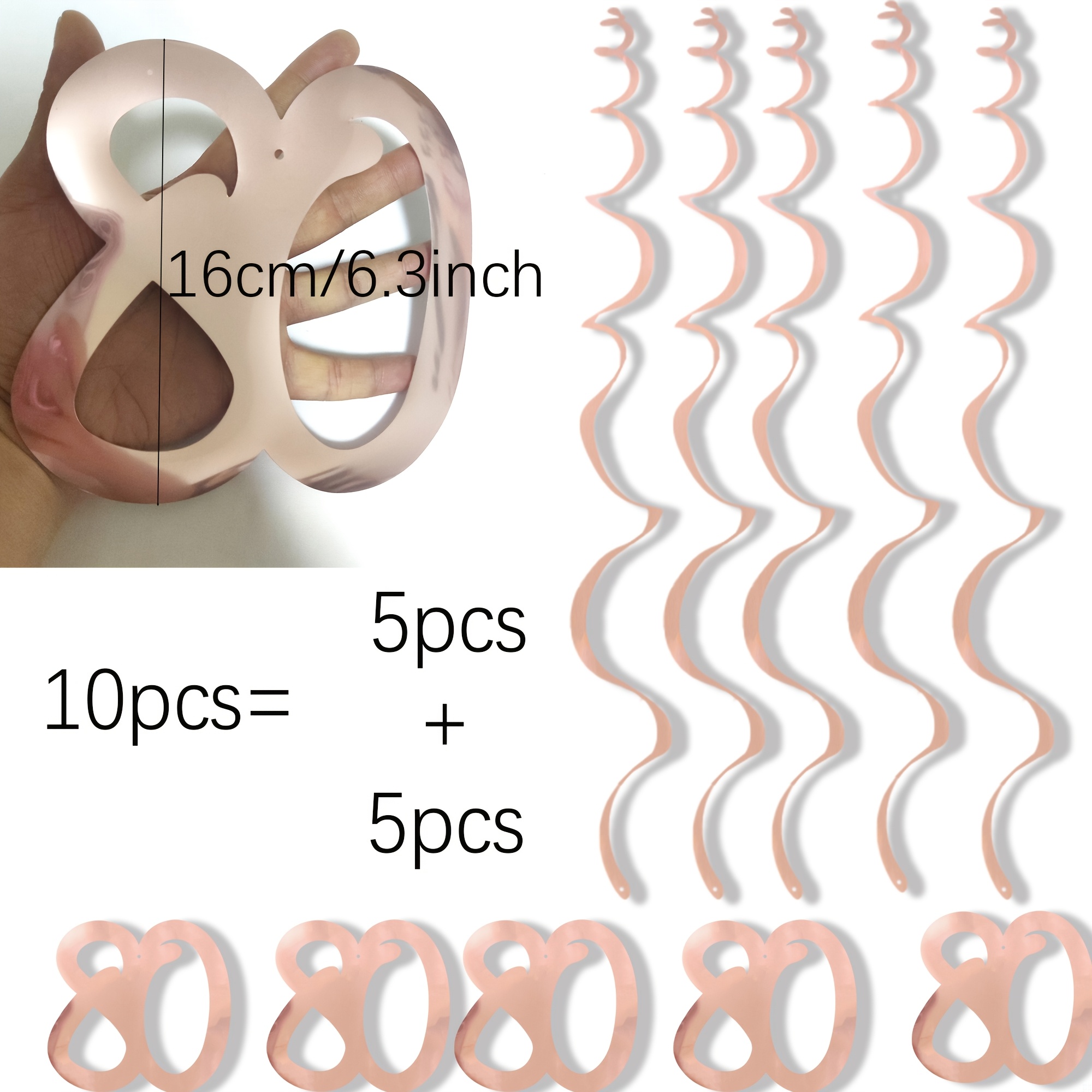 TEMU 10pcs Serpillères de décoration de fête d'anniversaire 80e, couleur champagne, en PVC, avec grand chiffre 80 - Articles de fête, conçus pour les
