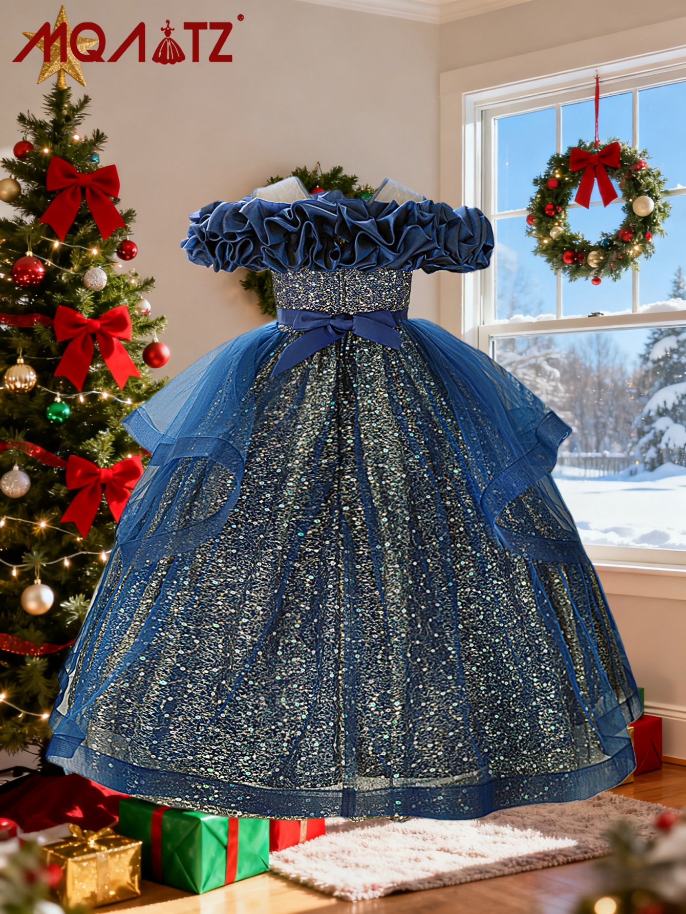 blue christmas party dress Navy Blue Sparkling Girls Christmas Party Dresstwinkling Star Princess Gown,  Elegant Kids Fashion, Holiday and Birthday Toddler Tutu Dress
