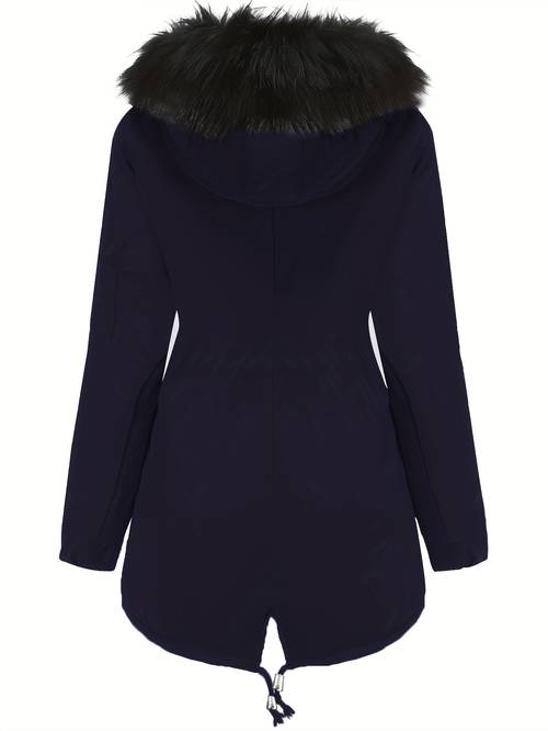 fluffy trim warm hooded coat casual drawstring button front outerwear womens clothing