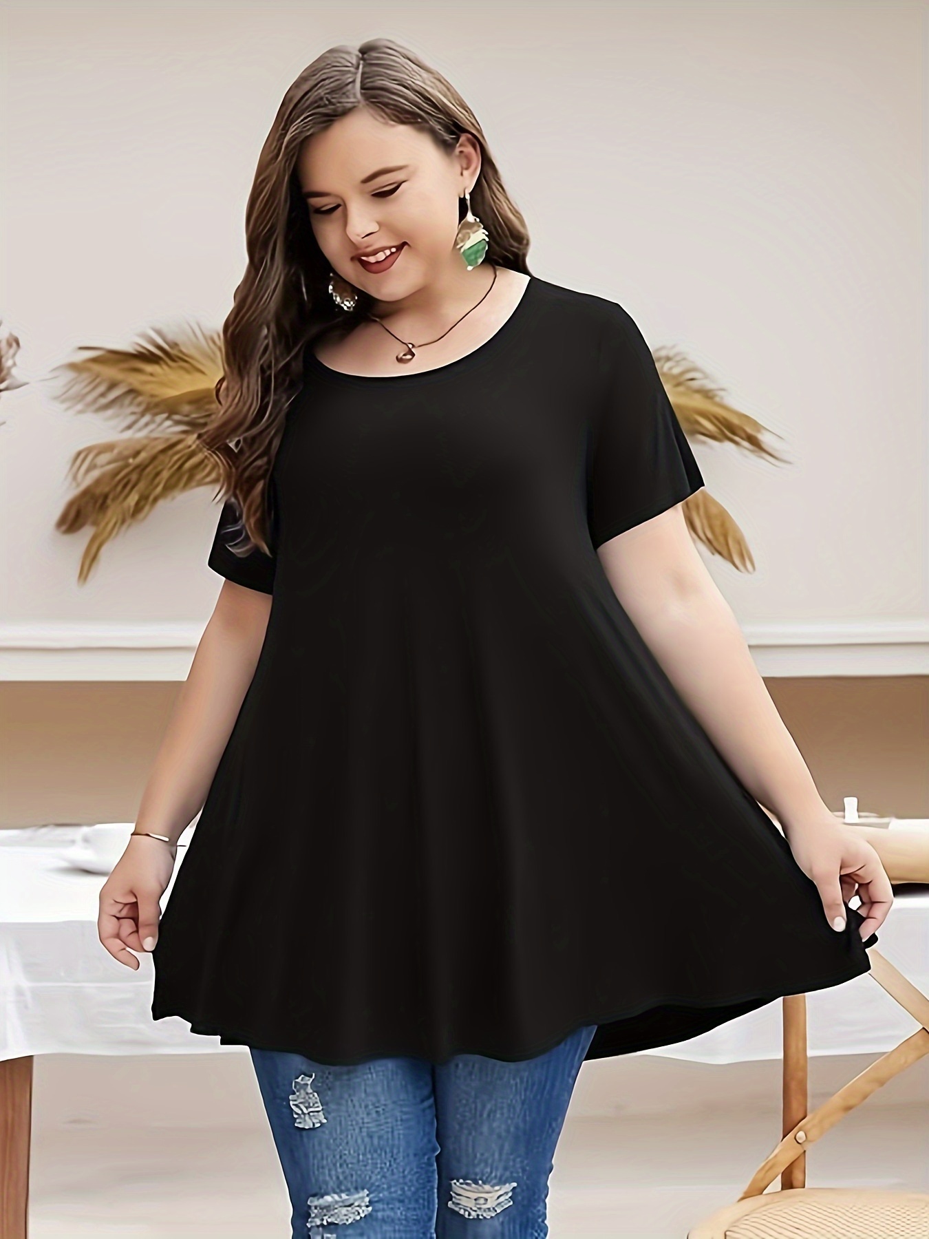 TIANZHU Women Plus Size Black Top Wrap Shirt Short Sleeve Blouse Dressy  Tunic Baby Doll Low Cut Empire Waist V Neck Tunic 1Black L : :  Clothing, Shoes & Accessories