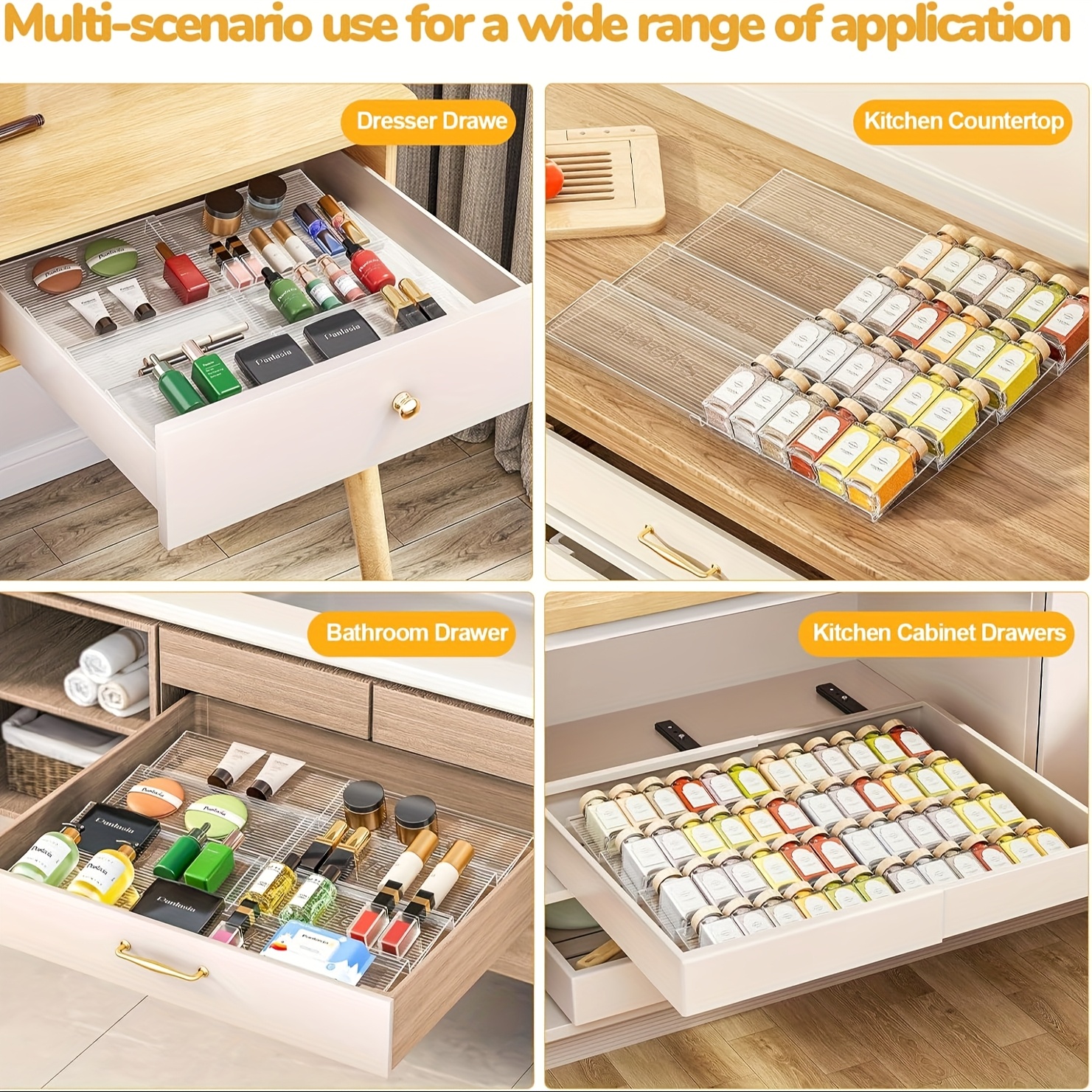 TEMU 1/2pack Expandable Spice Drawer Organizer, Adjustable Clear Acrylic Spice Rack For Drawer, Ideal For Kitchen Spice Organization, Seasoning