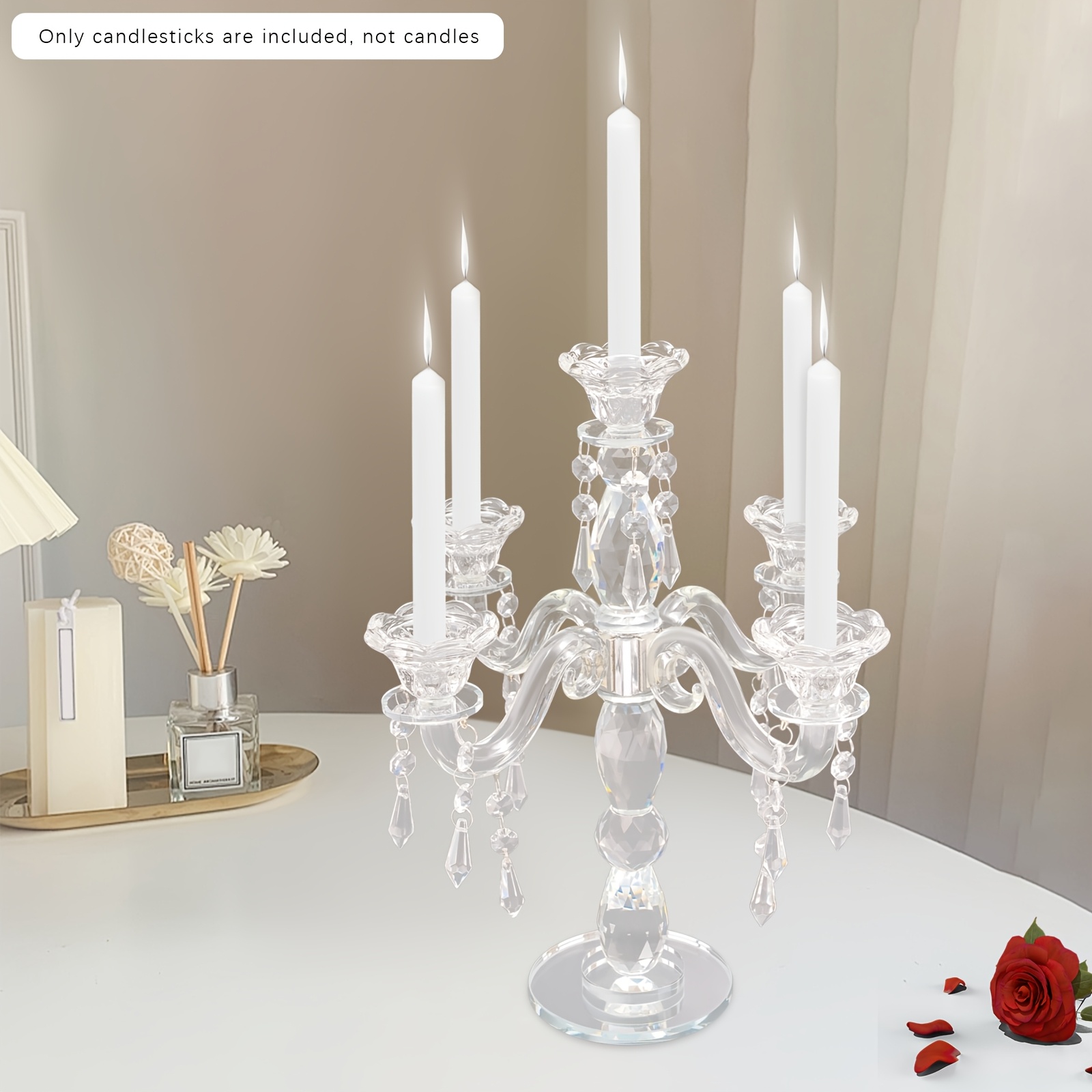 Holder 5-arm Taper Candlestick Crystal Candelabra, 5 Heads Candle Holder, 5 Centerpieces, Holder, Centerpiece For Home Wedding Event And Party Festival
