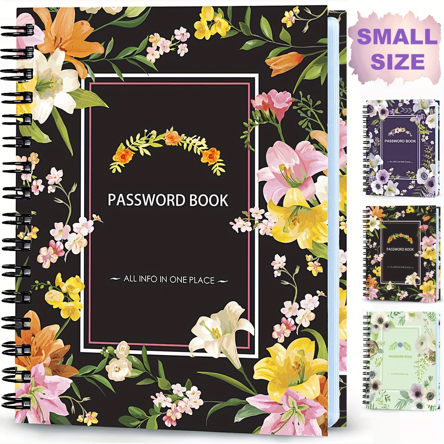 

Floral Hardcover Password Organizer With Customizable Pages - A6 Size, 112-page Address & Contact Book For Internet , Software Keys & More Password Book