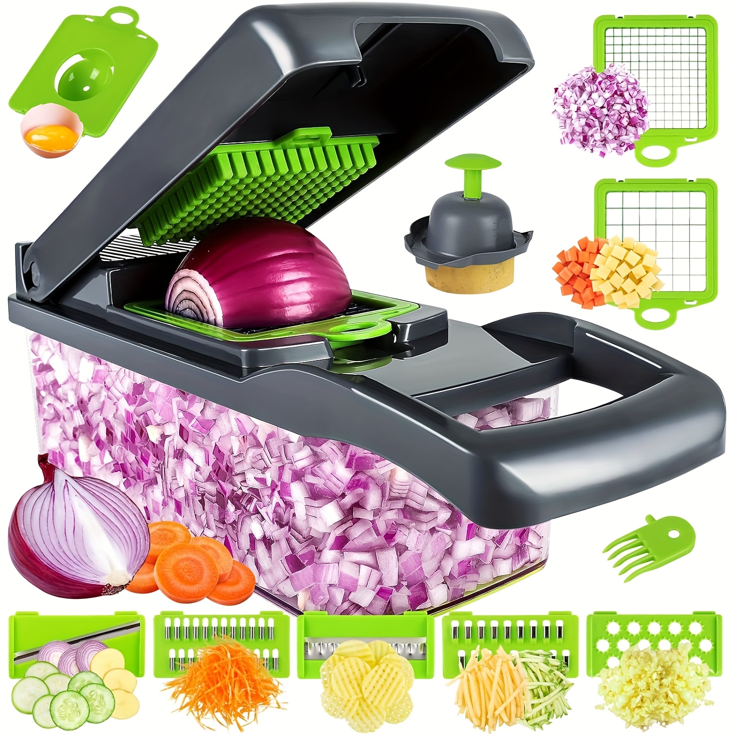 vegetable chopper with container multifunctional vegetable cutter veggie chopper onion cutter kitchen   and dicers fruit and vegetable chopper 14 in 1 food chopper Product details 0