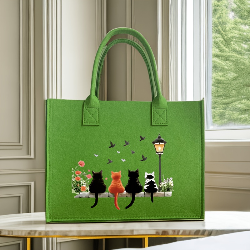 Large Felt Tote Bag - Design With 4 Kittens, Practical Commuter Handbag, Bag, Stylish Travel Bag, Lightweight Bag | Perfect Gift For Birthdays, Holidays, Weddings, Mother's Day