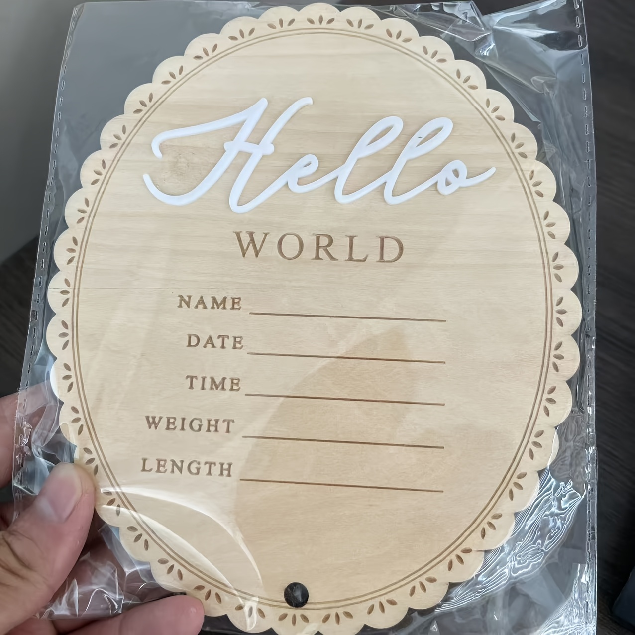 Image of A Set Of Newborn Birthday Decorations | Signboard 6.5 Inches Wooden Hello World Newborn Welcome Sign Used As A Photo Prop Without Ribbon Halloween Christmas Decoration