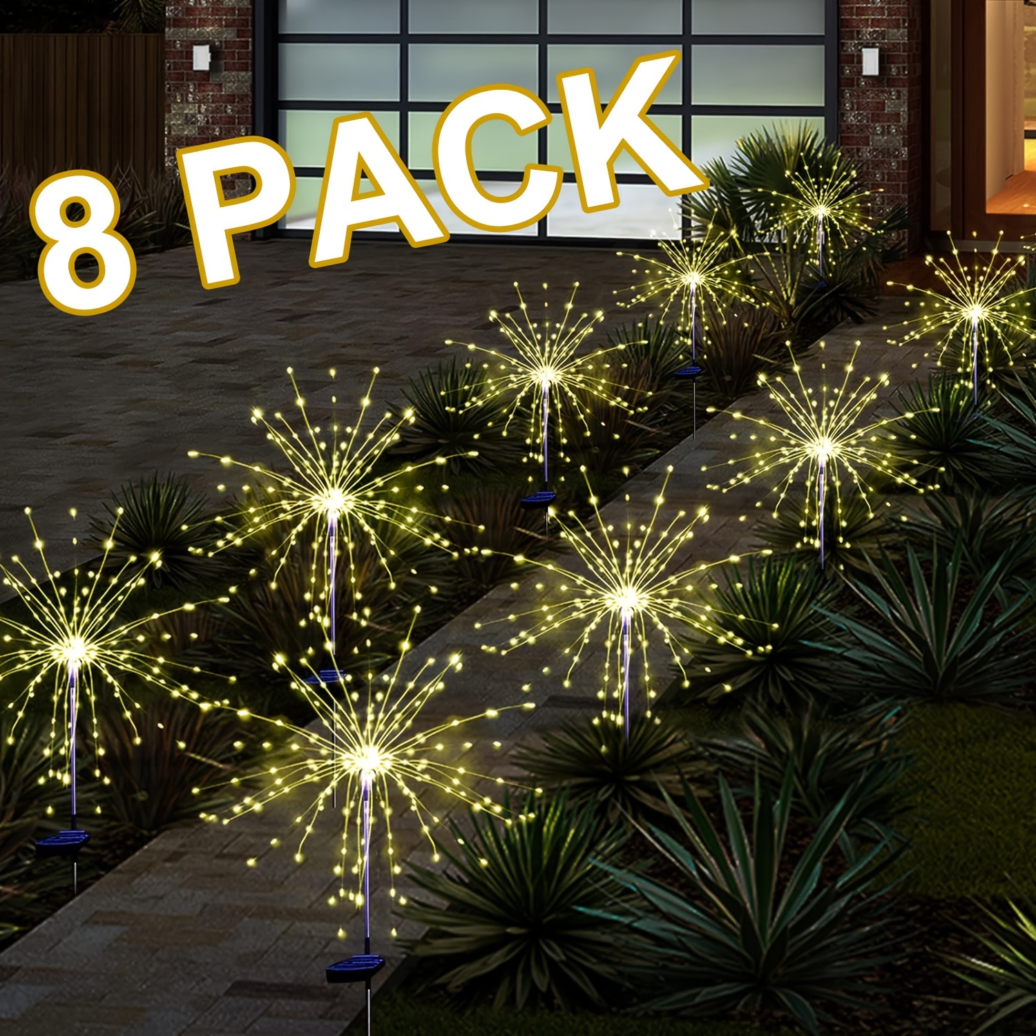 

8 Pack 480leds Outdoor Solar Firework Lights Upgraded Solar Powered Sparkler Lights With 8 Lighting Modes For Outside Garden Yard Party Decor ( Warm/ Multicolor)