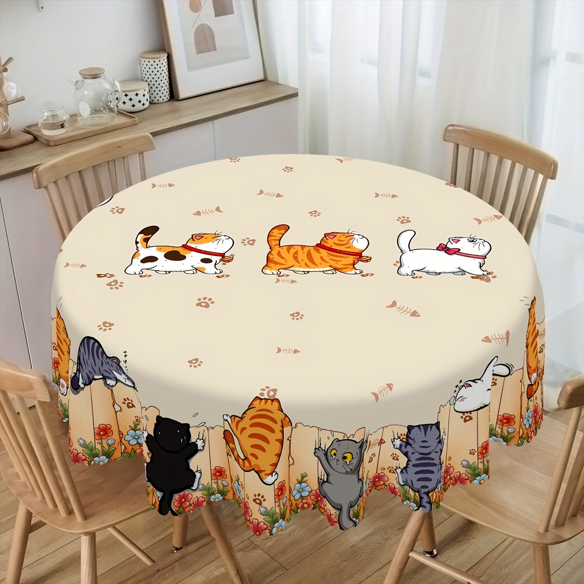 

Whisker Cat-themed Polyester Tablecloth – Adorable Kittens And Paw , Home Kitchen, Dining Room, Patio, Picnic | Round Edge Embossing, Ideal Gift For Cat Lovers, Cat Lover Gifts