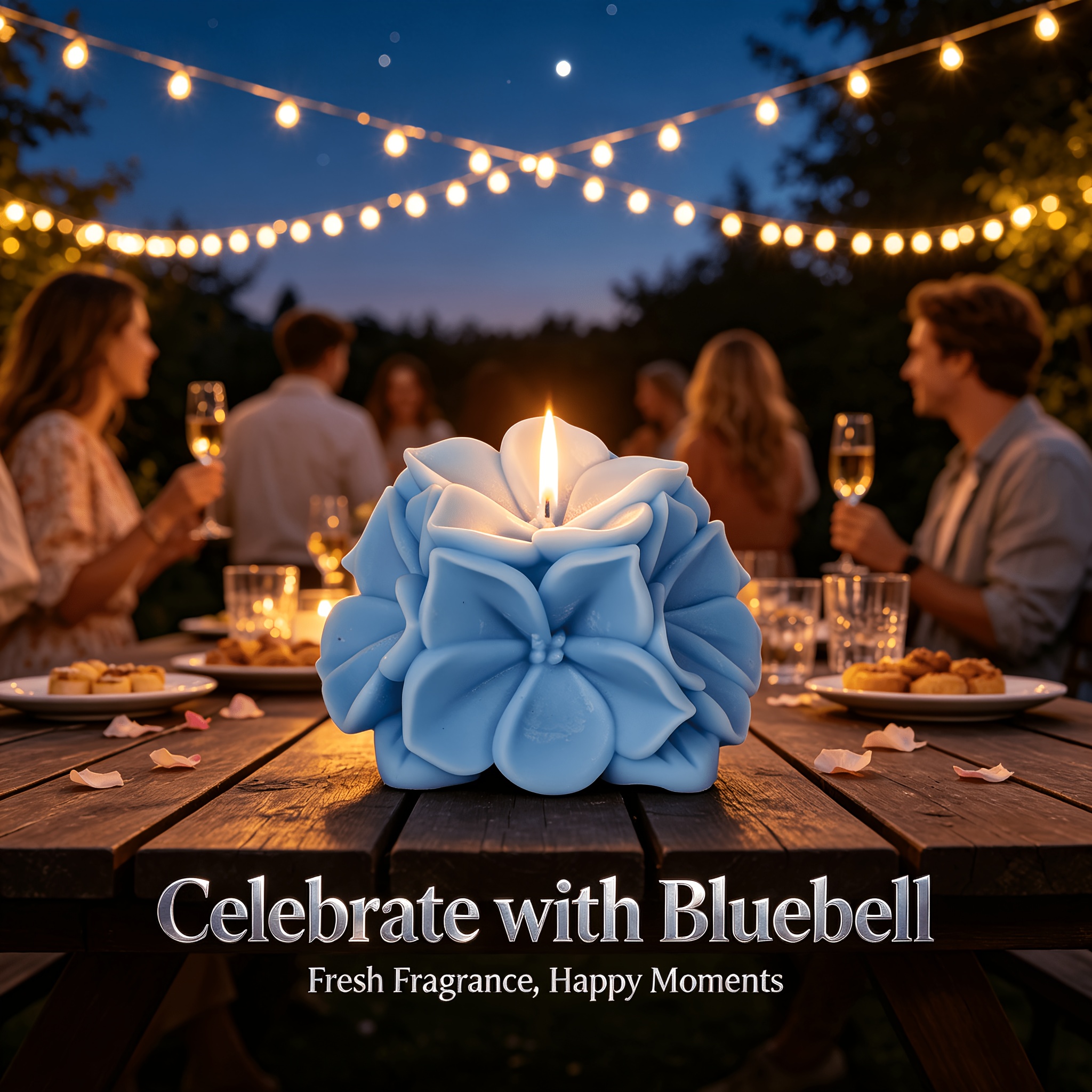 Bluebell Scented Flower Candle Gift Set with Box And Meditation Card - Blue Hydrangea Shaped Wax for Home Decor, Yoga, Spiritual Space - Middle Eastern Serenity Aesthetic - Unique Mindfulness Gift for Her, Birthday, Housewarming