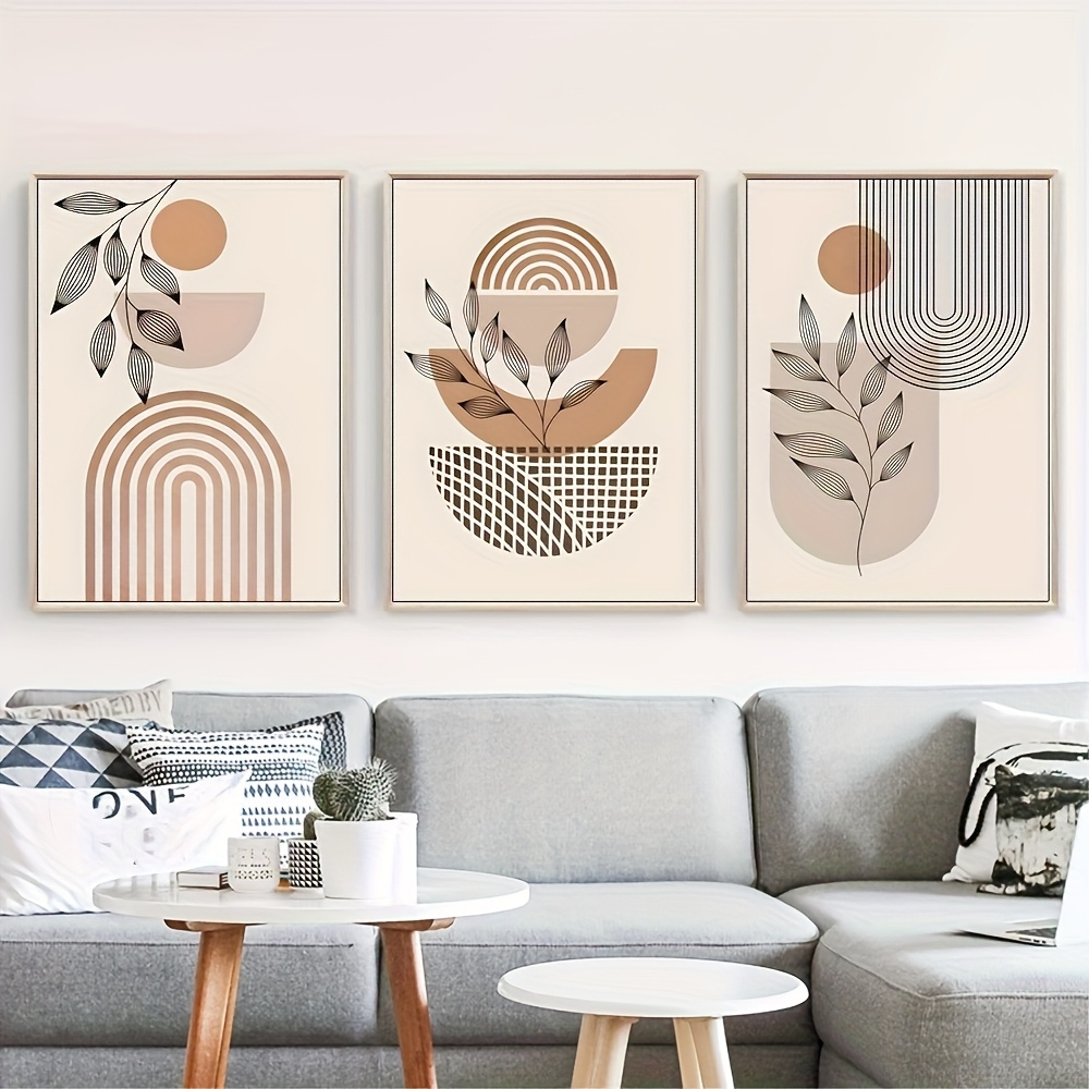 TEMU 2d Flat, 2d Flat, 3pcs Frameless Plant Geometric Abstract Canvas Art Prints Sun And Moon Minimalist Artwork, Home Decor Large Size Canvas Poster