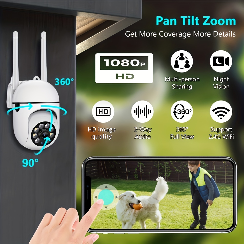 wireless 1080p hd security camera with color night vision 2 way audio pan tilt   smart home wi fi camera for pet safety details 6