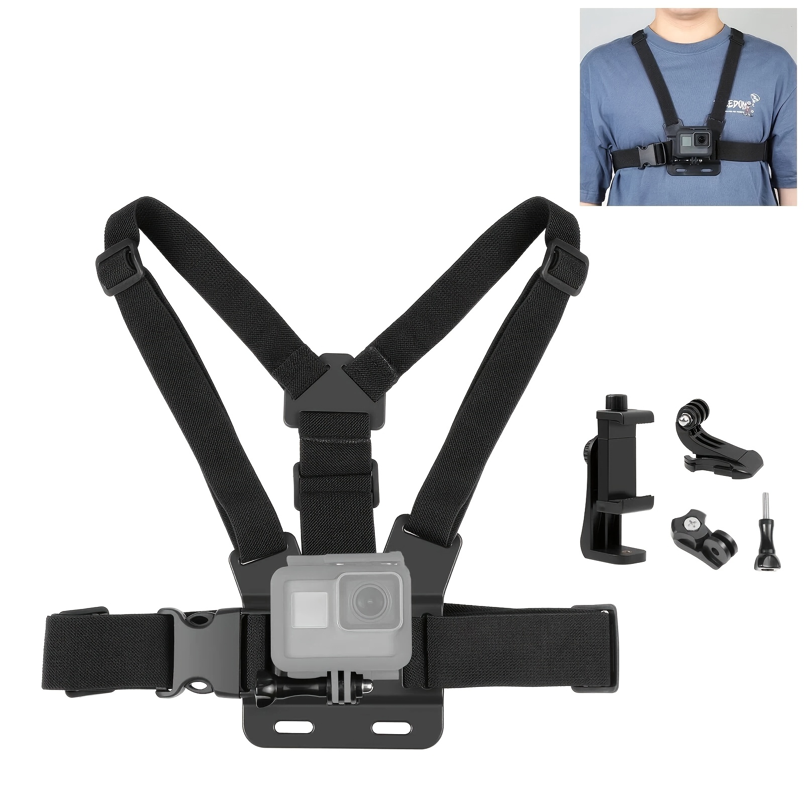 TEMU Puluz 5in 1 Adjustable Body Mount Belt Chest Strap With Phone Clamp & Mount & Long Screw Kit
