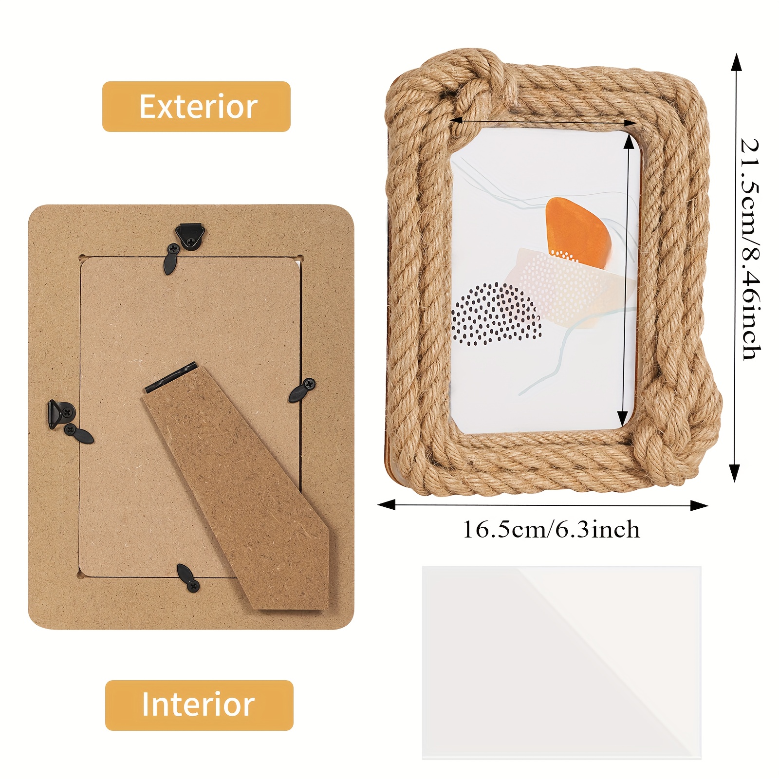 Image of 1 Woven Photo Frame Wall Hanger, , Living Room & Bedroom Decor, Suitable For Tabletop Display And Wall Hanging, Birthday & Wedding, Valentine's Day Decoration And Gift