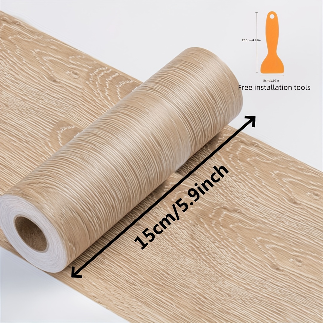 Image of 1pc 15cmx5m Self-adhesive Door Frame Edge Tape - Wood Grain Renovation Repair Strip For Broken Surfaces, Easy Application, Brick & Stone Pattern, Vinyl Material, Perfect For Home Decor