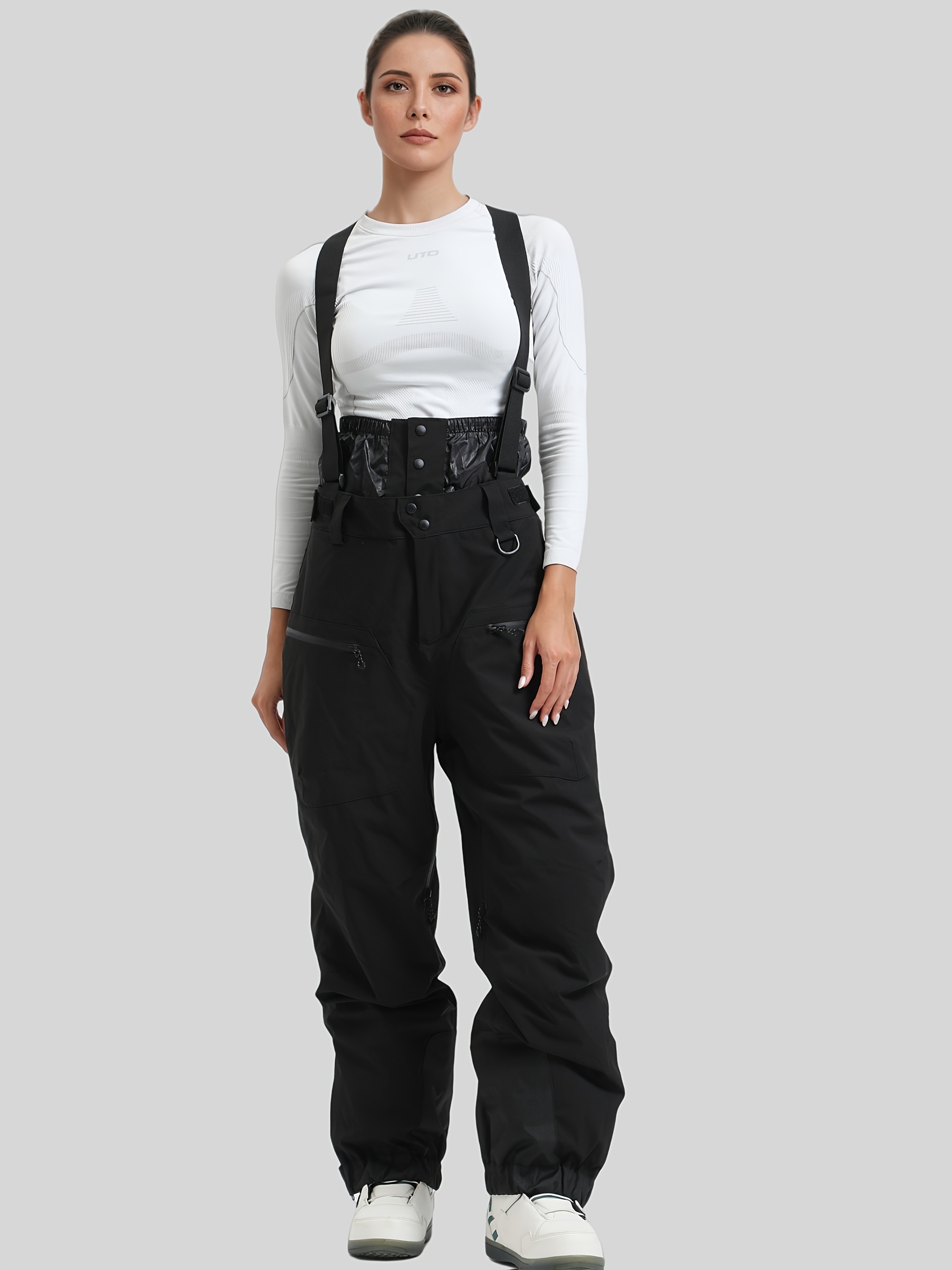 womens light   snow pants with black accents breathable windproof loose fit multiple pockets adjustable straps for   outdoor sports ski pants   sporty design durable fabric 0