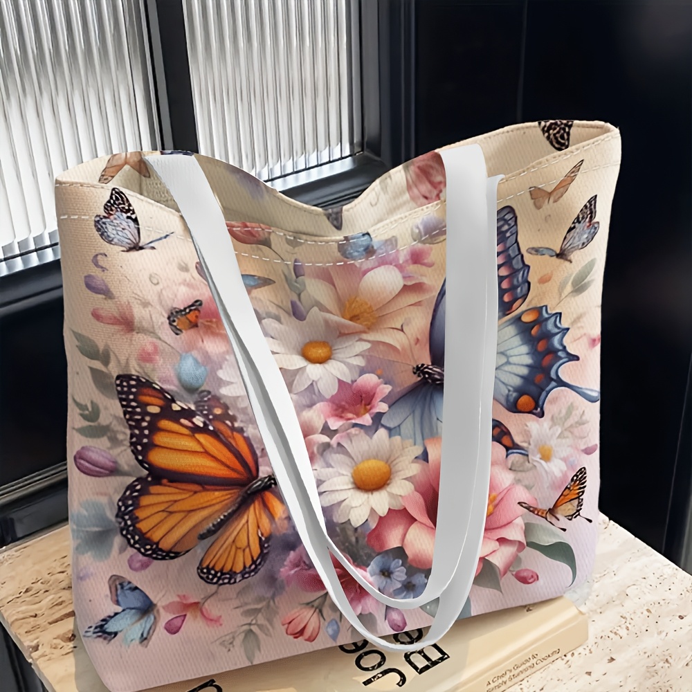 TEMU 1pc Shoulder Bag, And Flower Bush Pattern Women's Shoulder Bag, Multi-functional Tote Bag, Reusable, Christmas, Halloween, Handbag, Clutch,