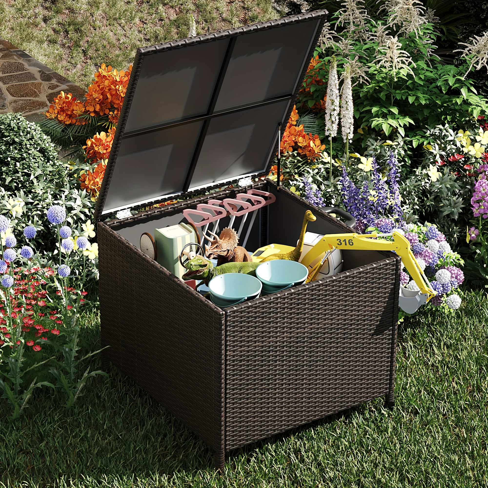 sturdy 120 outdoor wicker storage box rattan deck box for