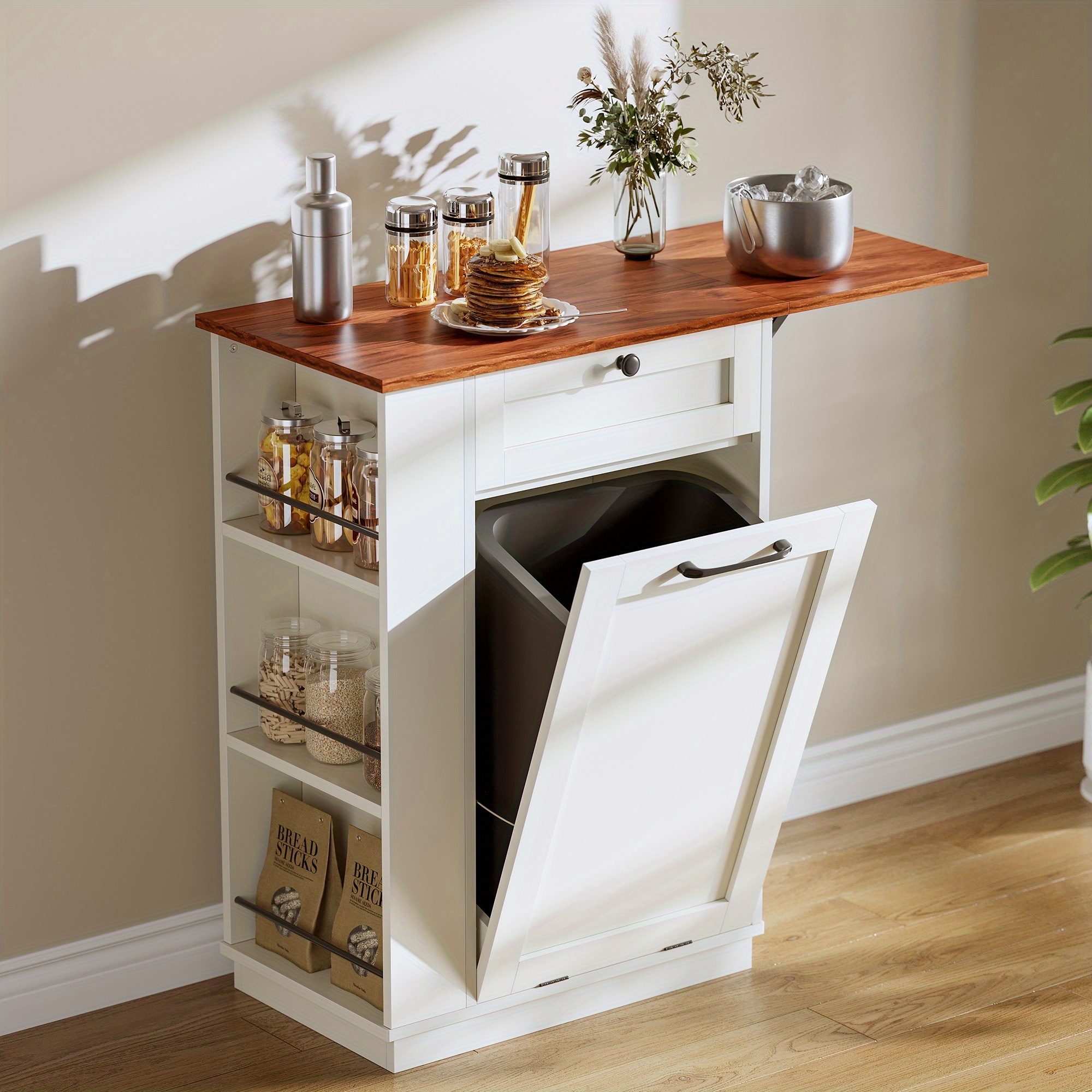 

Exkusid Tilt- Out Trash Can Cabinet For Kitchen With Hidden Bin And Drawer Storage In