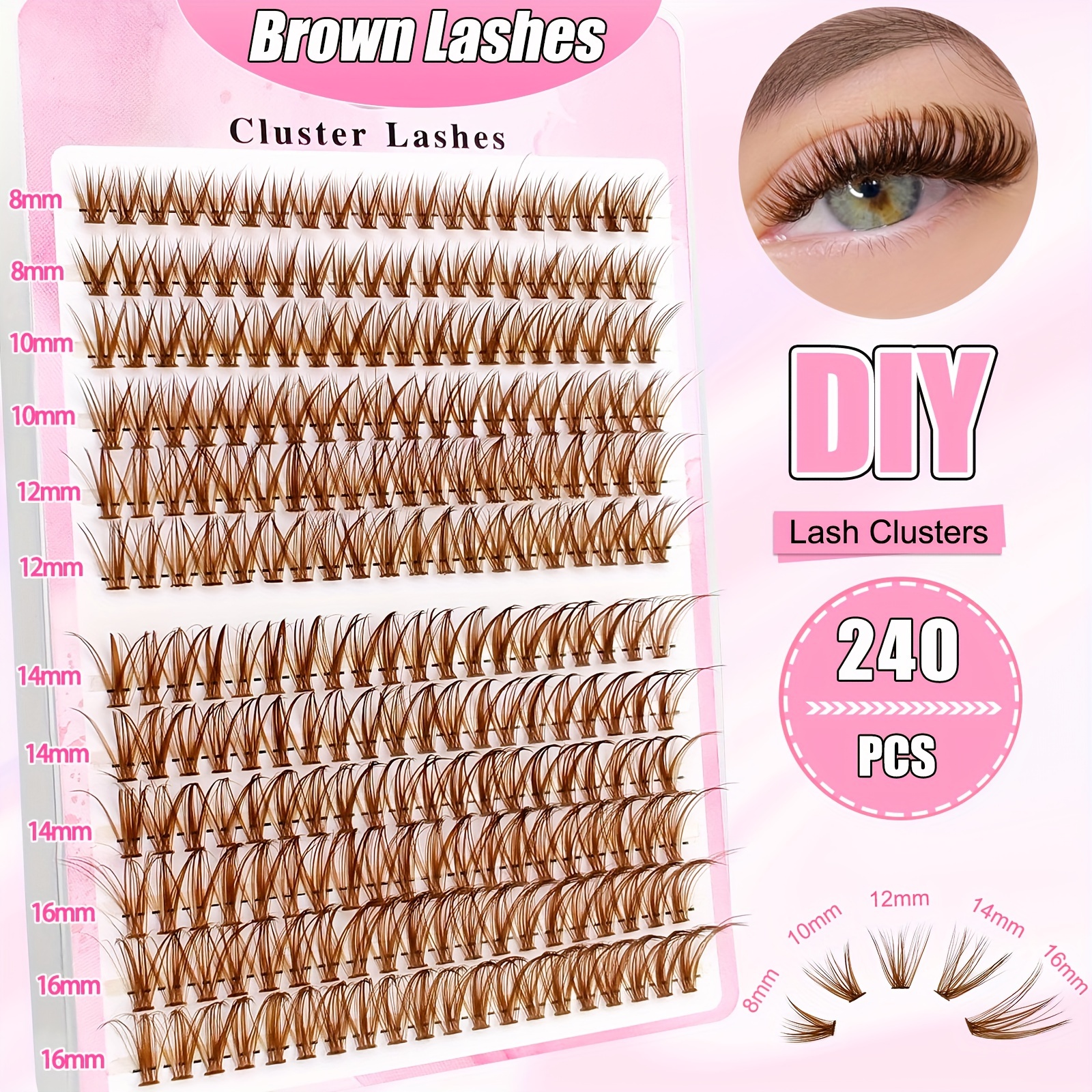 TEMU 240pcs Brown 40d False Eyelashes Cluster Brown Eyelashes Cluster Length 8-16mm Can Diy Thick Imitation Mink False Eyelashes