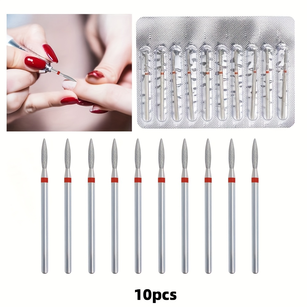 

10pcs Professional Diamond Flame Cuticle Drill Bits Set, 3/32'' Precision Nail Art Tools For Manicure Pedicure, Dead Skin Removal, Nail Salon Equipment, Unscented