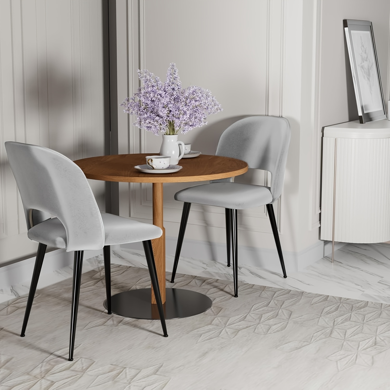 TEMU 2pcs Upholstered Velvet Dining Chairs, Modern Kitchen Chairs, Living Room Chair, Makeup Chair, Reception Chair With Metal Legs For Living Room,