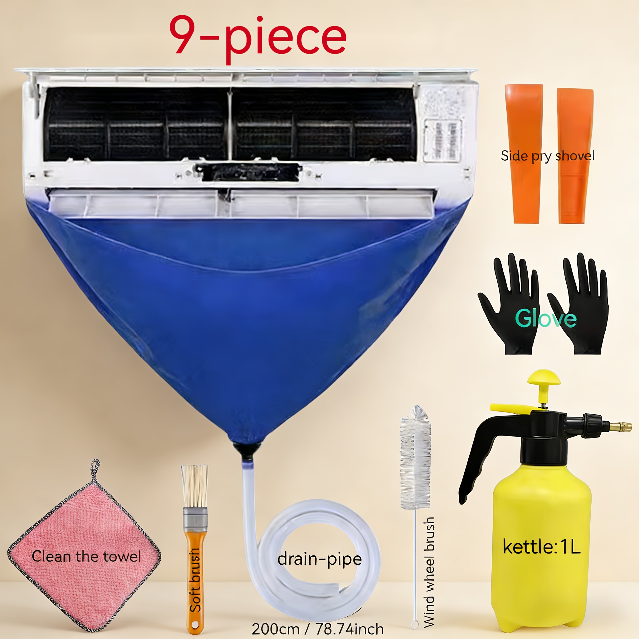 TEMU 9pcs/4pcs Housse de nettoyage suspendue épaissie pour climatiseur - Outil de nettoyage professionnel pour climatiseur, réutilisable, facile et