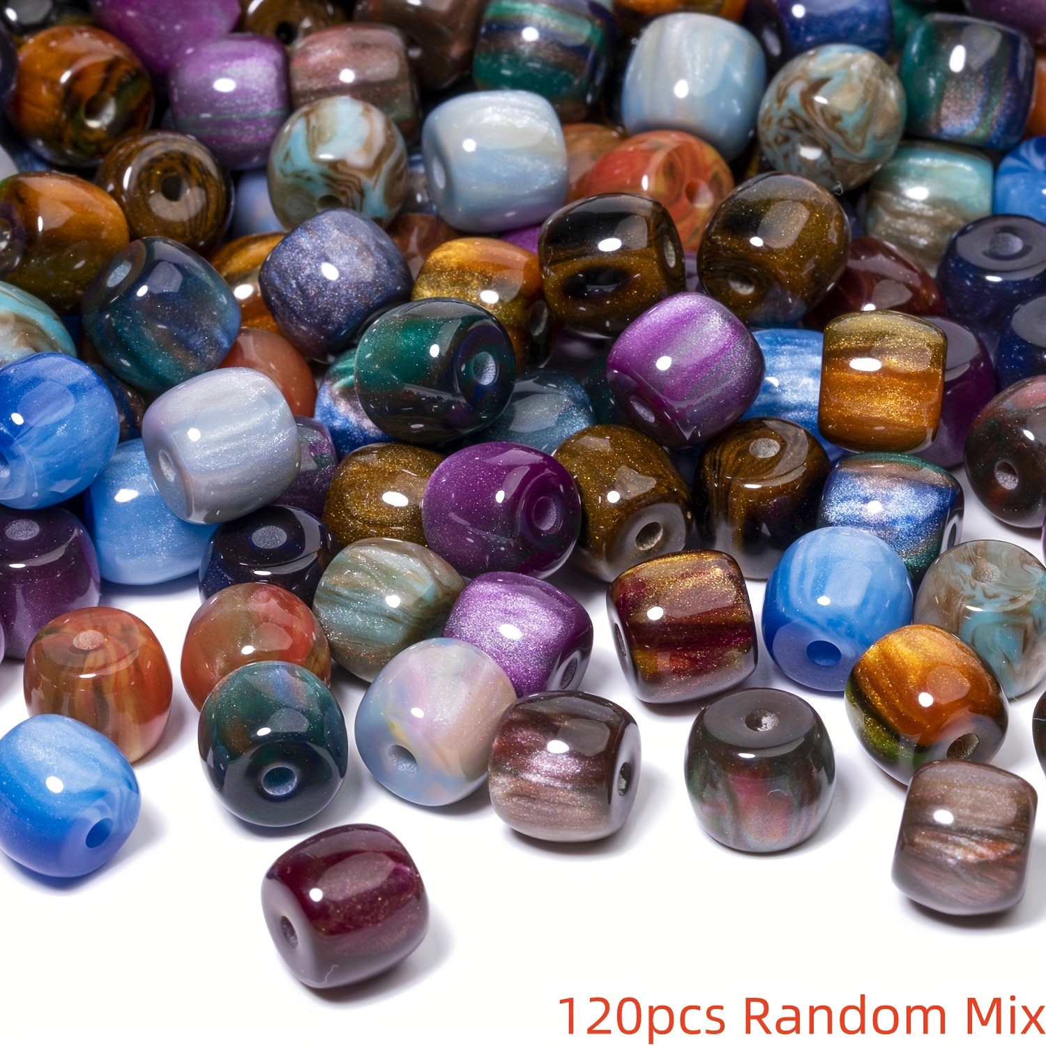 E-shop 120 Stück/60 Stück Neue hochwertige Harzperlen – Tigerauge-Effekt, Blau, , Rot, Lila, Schwarz/ – für Schmuckherstellung, Armbänder, Halsketten,