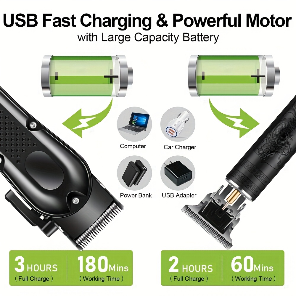 Men'S 2-in-1 Electric Shaver and Hair Clipper with USB Charging, Beard Trimmer, 8 Limit Combs, T-Blade Design, ABS Body, Ideal for Daily Grooming and Gifts