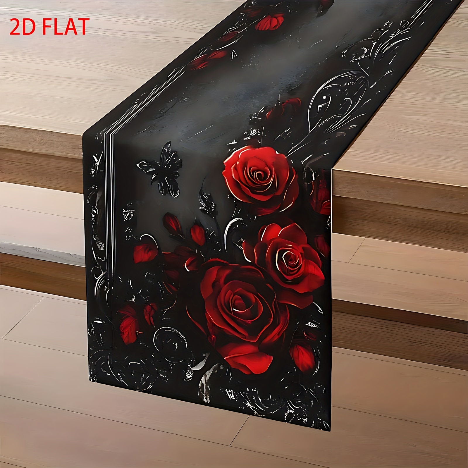 TEMU 1pc 2d Flat Design Decor Vine Printed Table Runner, , Suitable For Gothic Themed Parties, Halloween, Family Gatherings, Indoor, Outdoor,