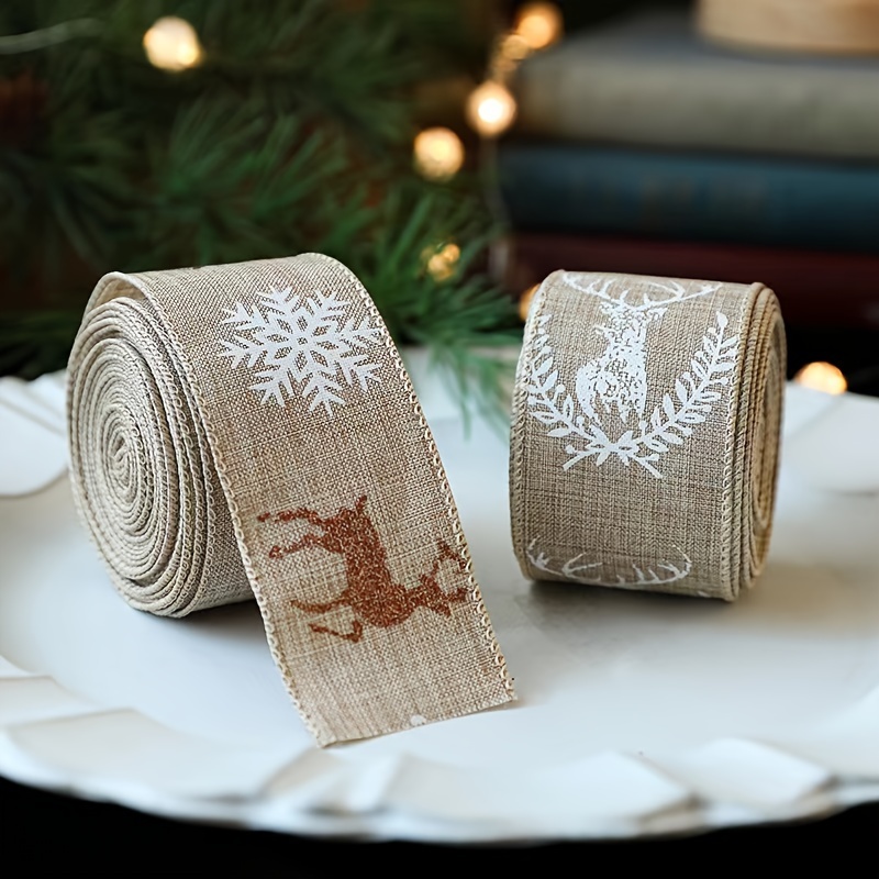 

Festive Christmas Decorative Burlap Ribbon With Reindeer And Snowflake Patterns - 2m Long, No Battery Required