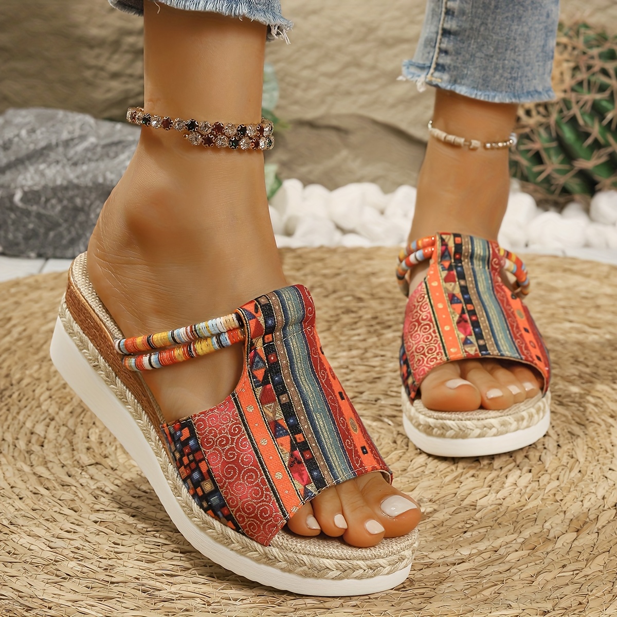 Image of Women's Wedge Platform Sandals For Summer, Featuring A Stylish Design With A Thick Sole, Material, And -toe High Heel., Women Shoes
