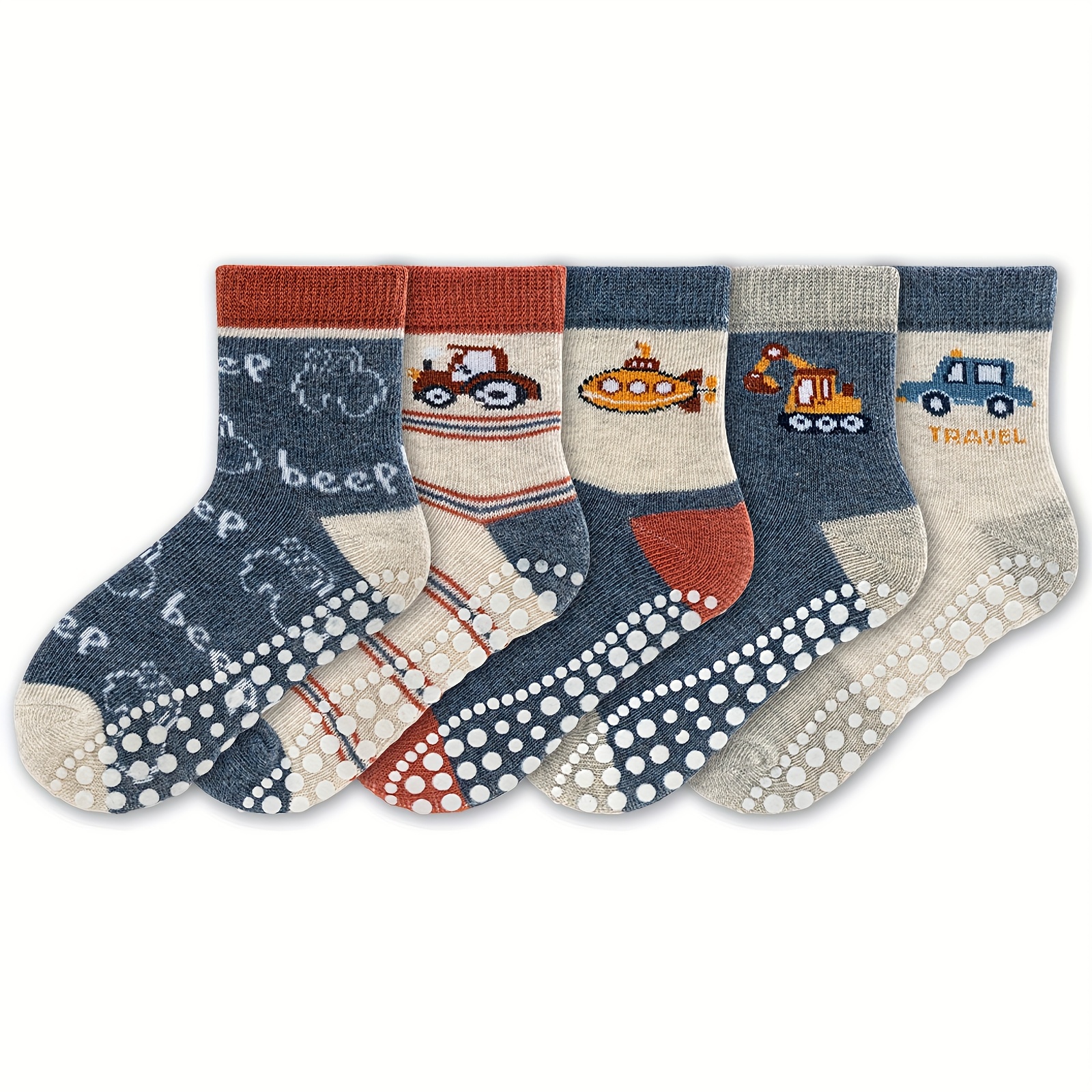 5 Pairs Baby Socks Boys Non-slip Socks Mid-tube Socks Indoor Socks