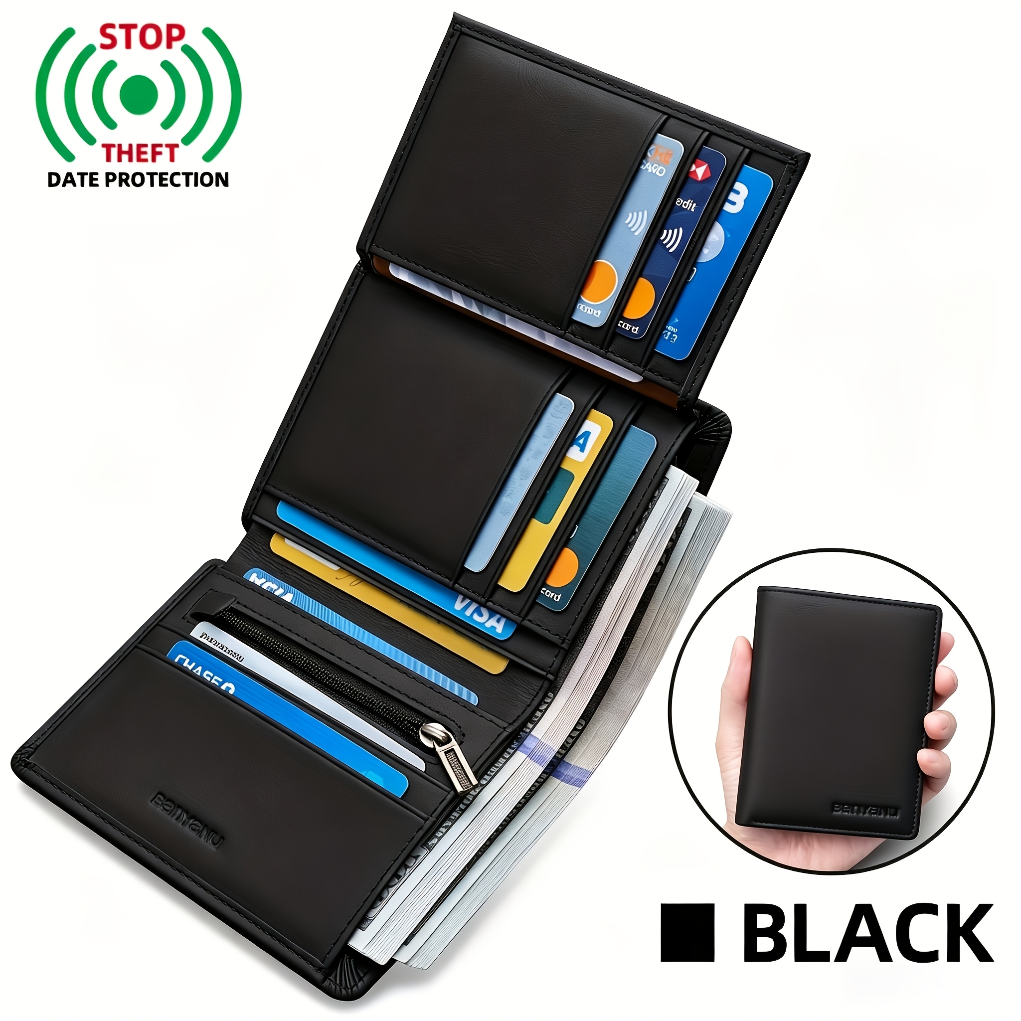 Image of Anti-theft Men's Wallet, Made Of Top-grain Cowhide, Retro Short Style, Multi-functional Card Slot Wallet With 2 Windows, Unisex Design; Suitable As A Gift For Halloween Or Christmas