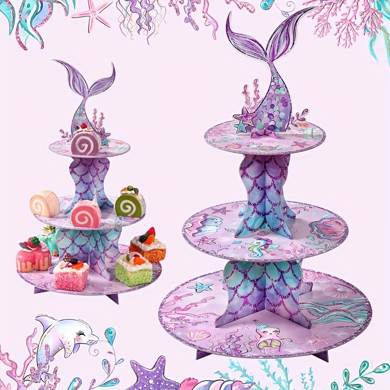 

Mermaid Tail 3-tier Paper Cake Stand - Birthday, Wedding & Under The Sea Themed Parties - Elegant Cupcake Display Rack