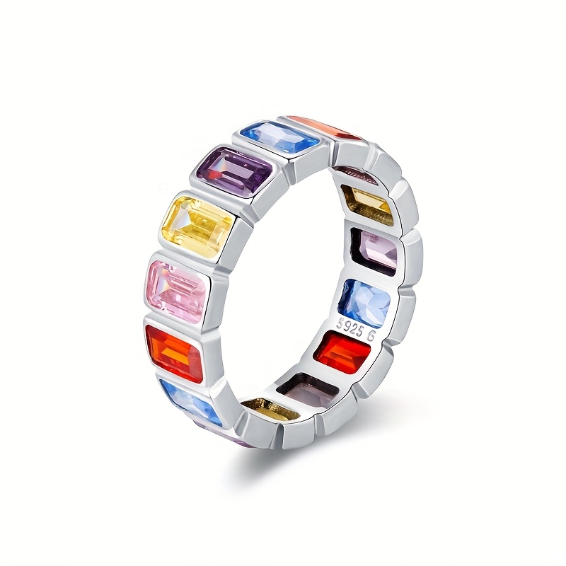 S925 Sterling Silver Stacking Colorful Zirconia Ring
