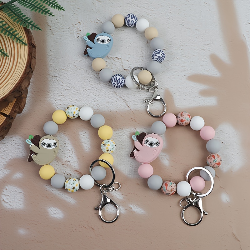 TEMU Set Of 3 Adorable Handmade Sloth Bead Keychains For Decorating Bags, Preventing Loss Of Car Keys, And Making A Gift