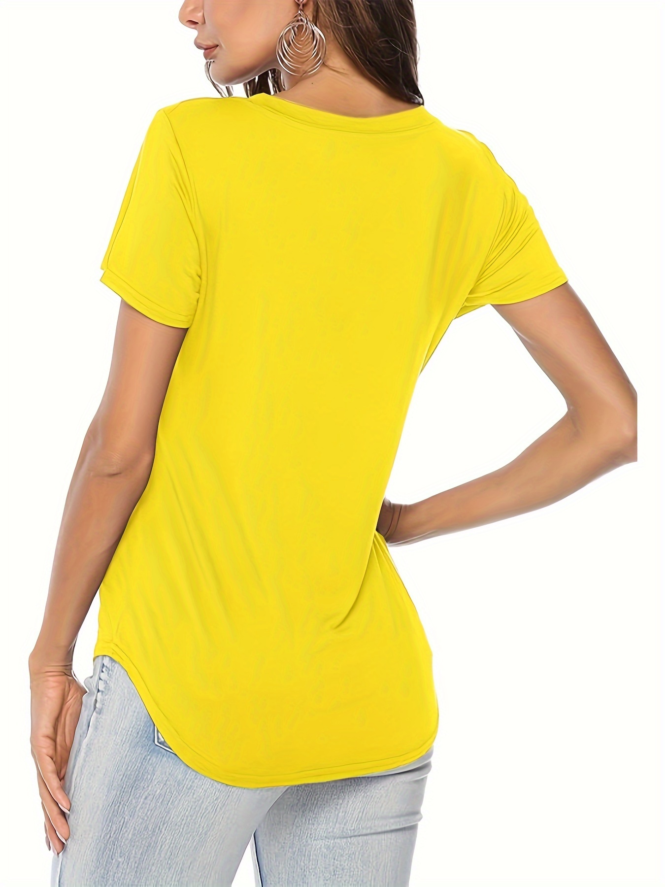 Solid Color Casual Short Sleeve T-shirt, V-Neck Running Sports Tee, Women's Activewear